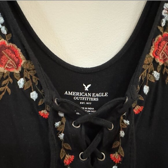 Black Floral Tie front bodysuit American Eagle - Picture 2 of 2